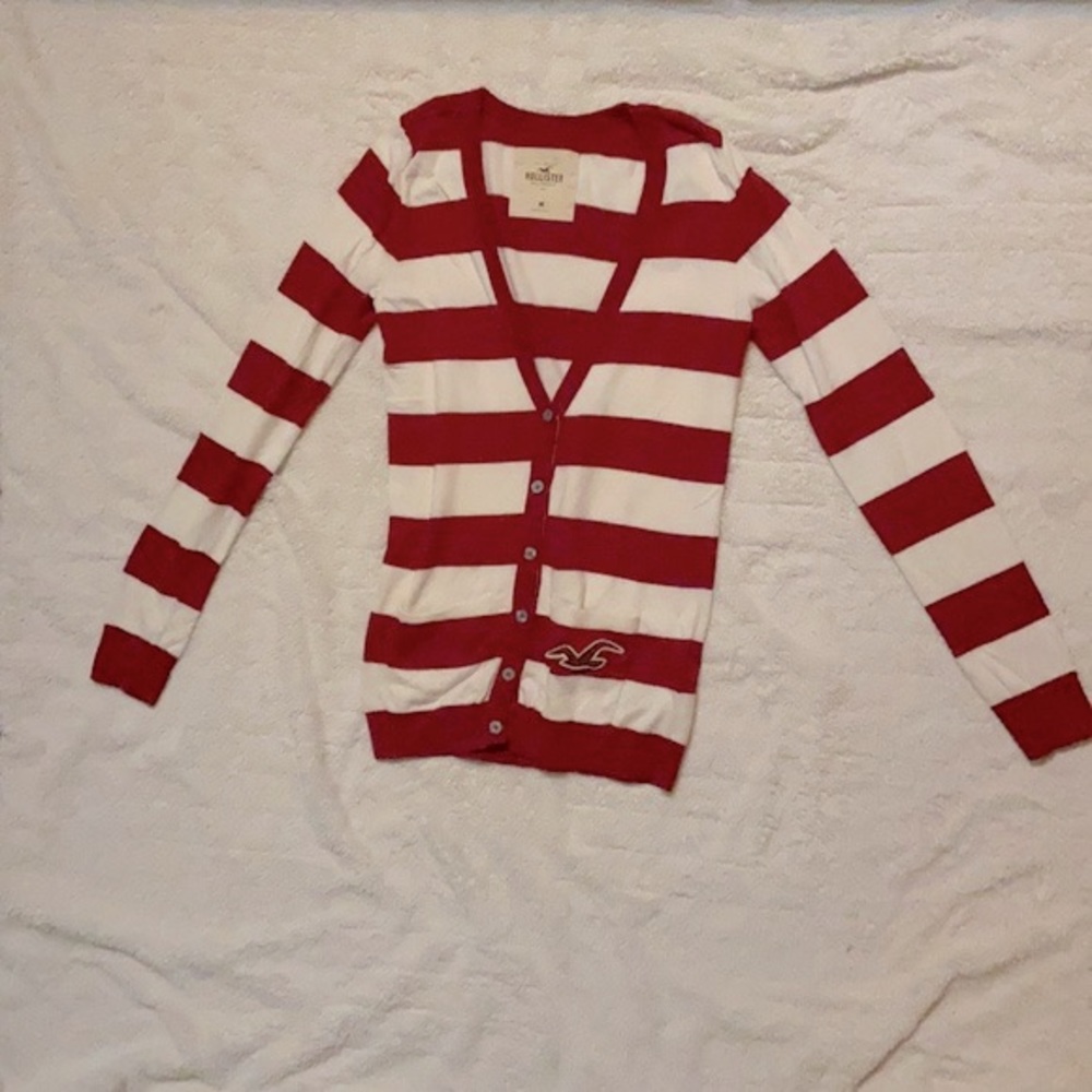 Cardigan red and white striped by Hollister